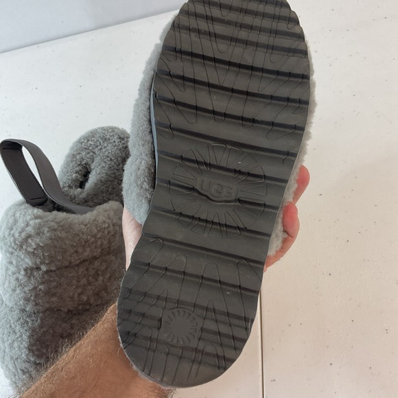UGG 1121751 Super Fluff Grey‎ Shearling Slingback Slippers Shoes Womens Size 9 - Picture 8 of 10